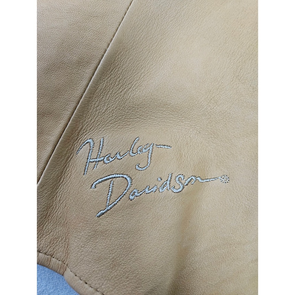 Harley Davidson Leather Vest Pants Set Womens XL Tan Lace Up Biker Western Flare - Picture 9 of 16